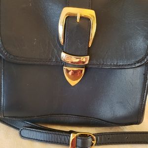Vintage dark blue leather crossbody  bag